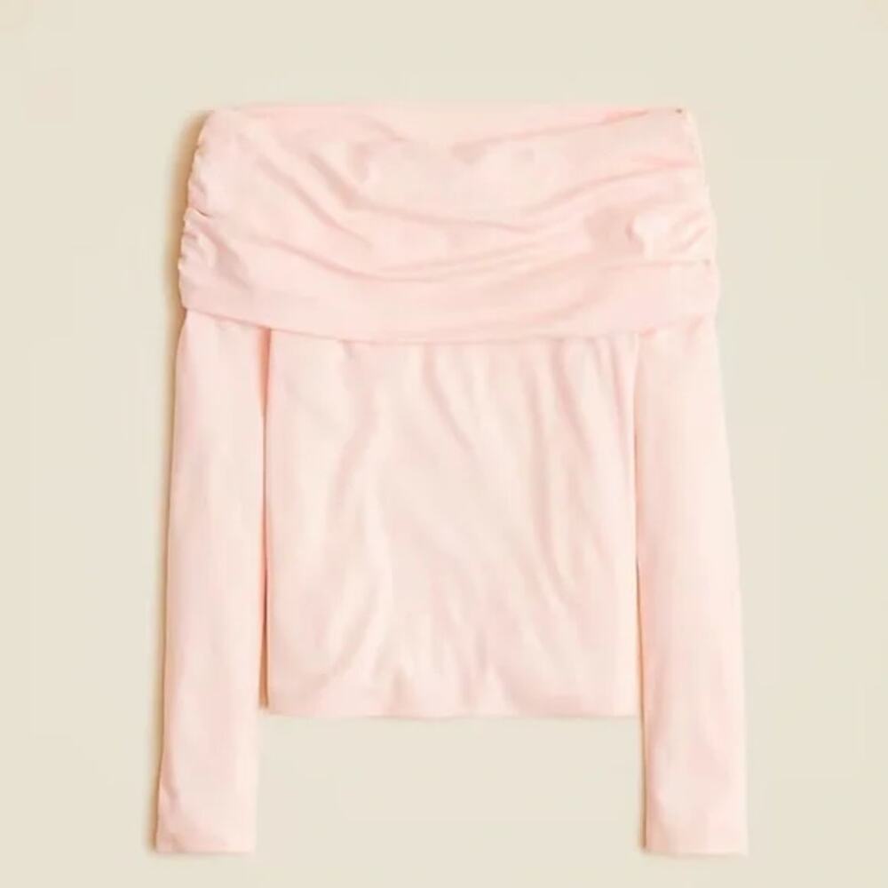 J. Crew Refined Rib Slim Fit Off-the-Shoulder Top Light Pink Women's Size M NWT